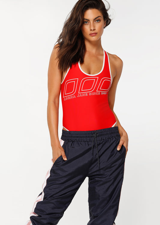 Lorna Jane Iconic 80'S Swimsuit/Bodysuit - Ginger/White