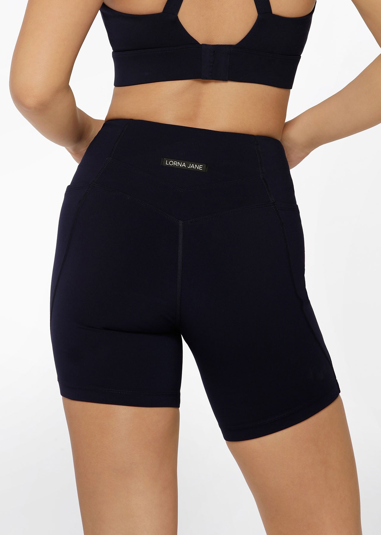 Lorna Jane Zip Pocket Recycled Stomach Support 16cm Bike Short - French Navy