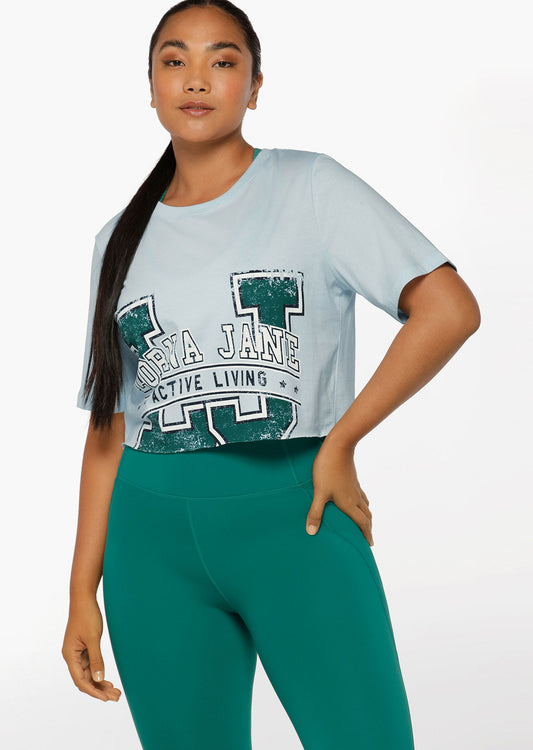 Lorna Jane Collegiate Cropped Tee - Pale Sky