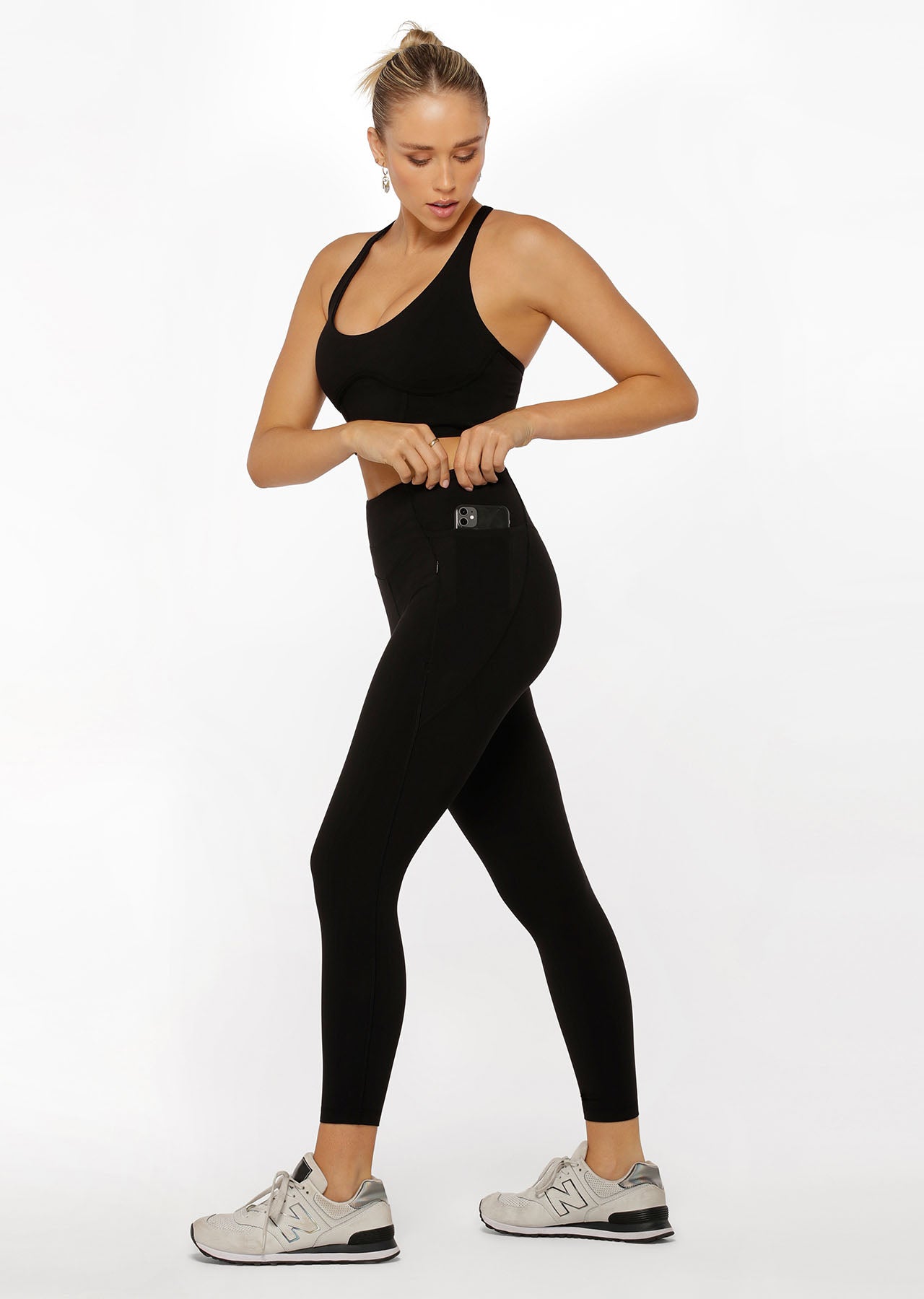 Lorna Jane Zip Pocket Recycled Stomach Support Ankle Biter Leggings - Black