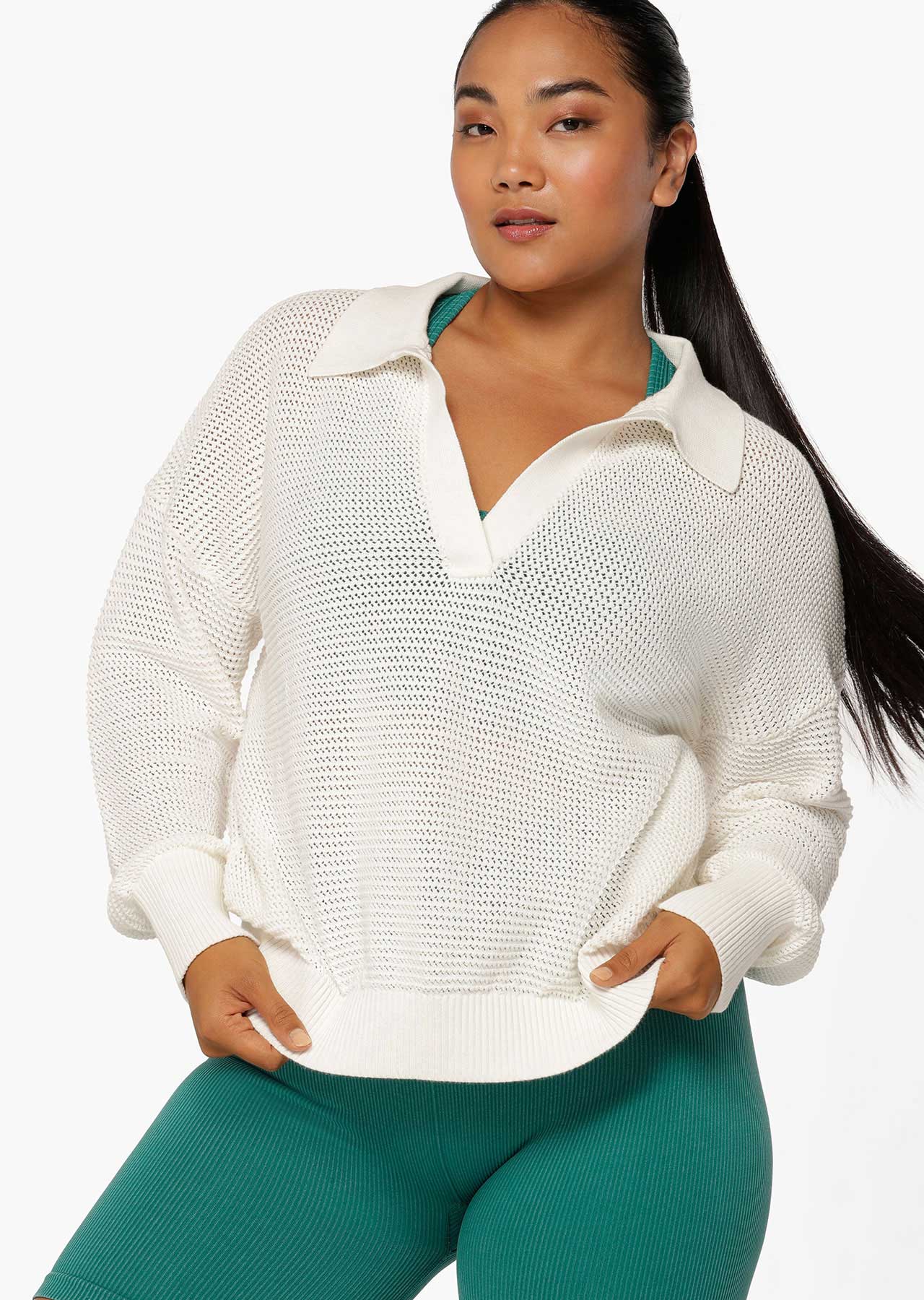 Lorna Jane Bay Open Weave Sweat - Porcelain