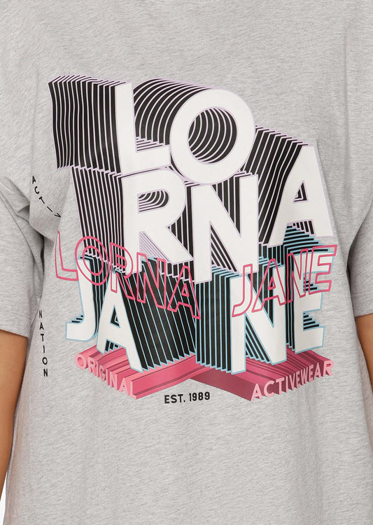 Lorna Jane Metaverse 3D Boyfriend Graphic Tee - Light Grey Marl