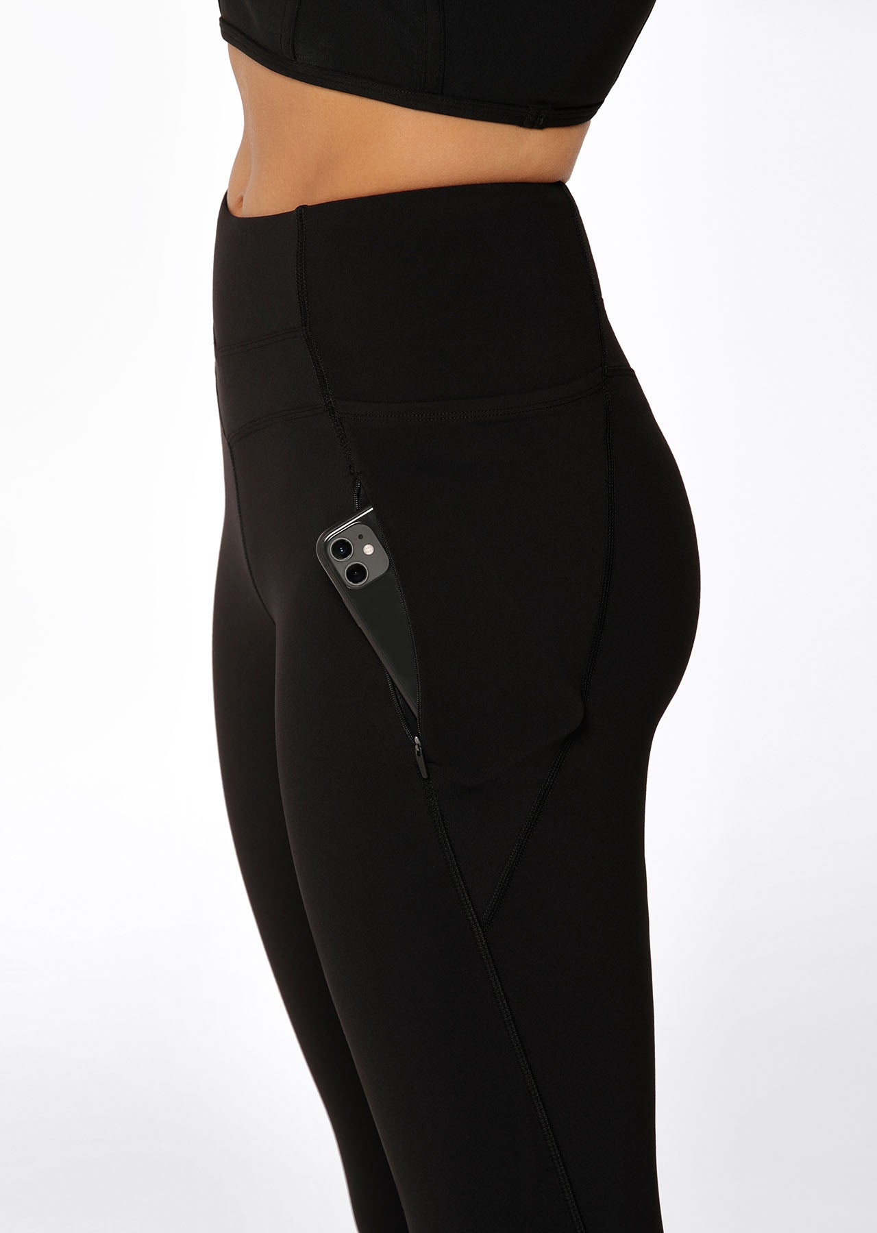 Lorna Jane Zip Pocket Recycled Stomach Support Ankle Biter Leggings - Black