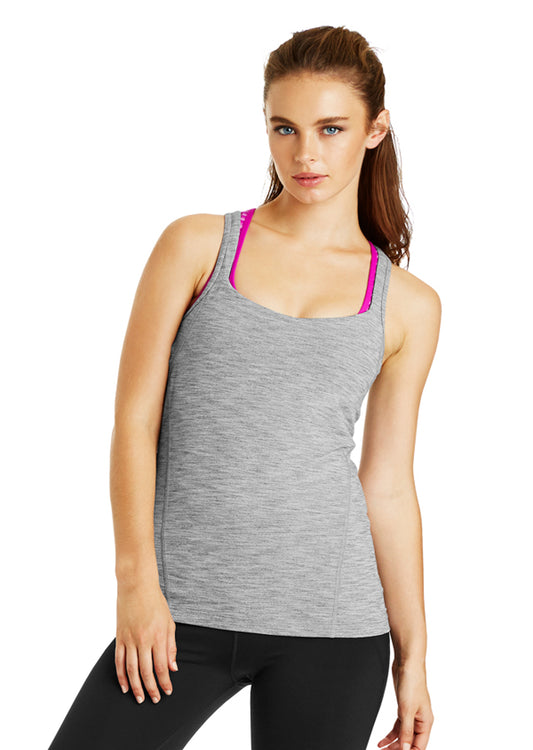 Lorna Jane Liberty Excel Tank - Mid Grey Marl Stripe