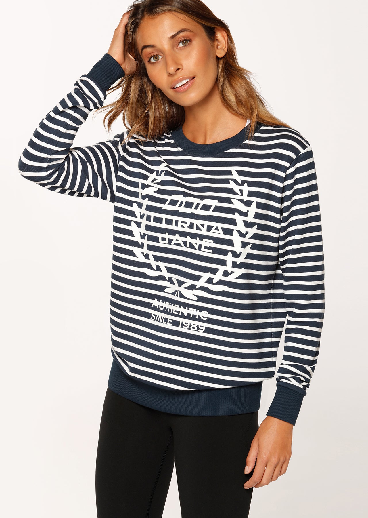 Lorna Jane LJ Crest Sweat Top - Pebble Blue/White