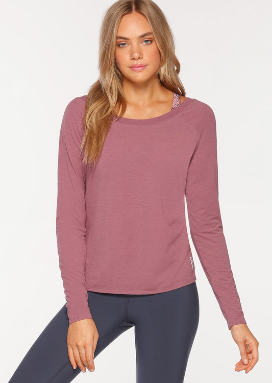 Lorna Jane LJ L/Slv Open Back Active Top - Pale Mauve
