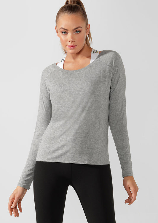 Lorna Jane LJ Long Sleeve Open Back Active Top - Mid Grey Marl