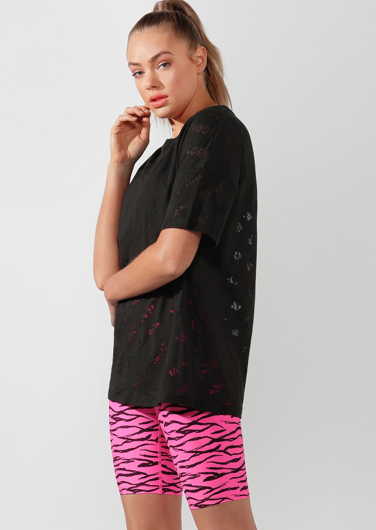 Lorna Jane Oversized Burnout Tee - Black