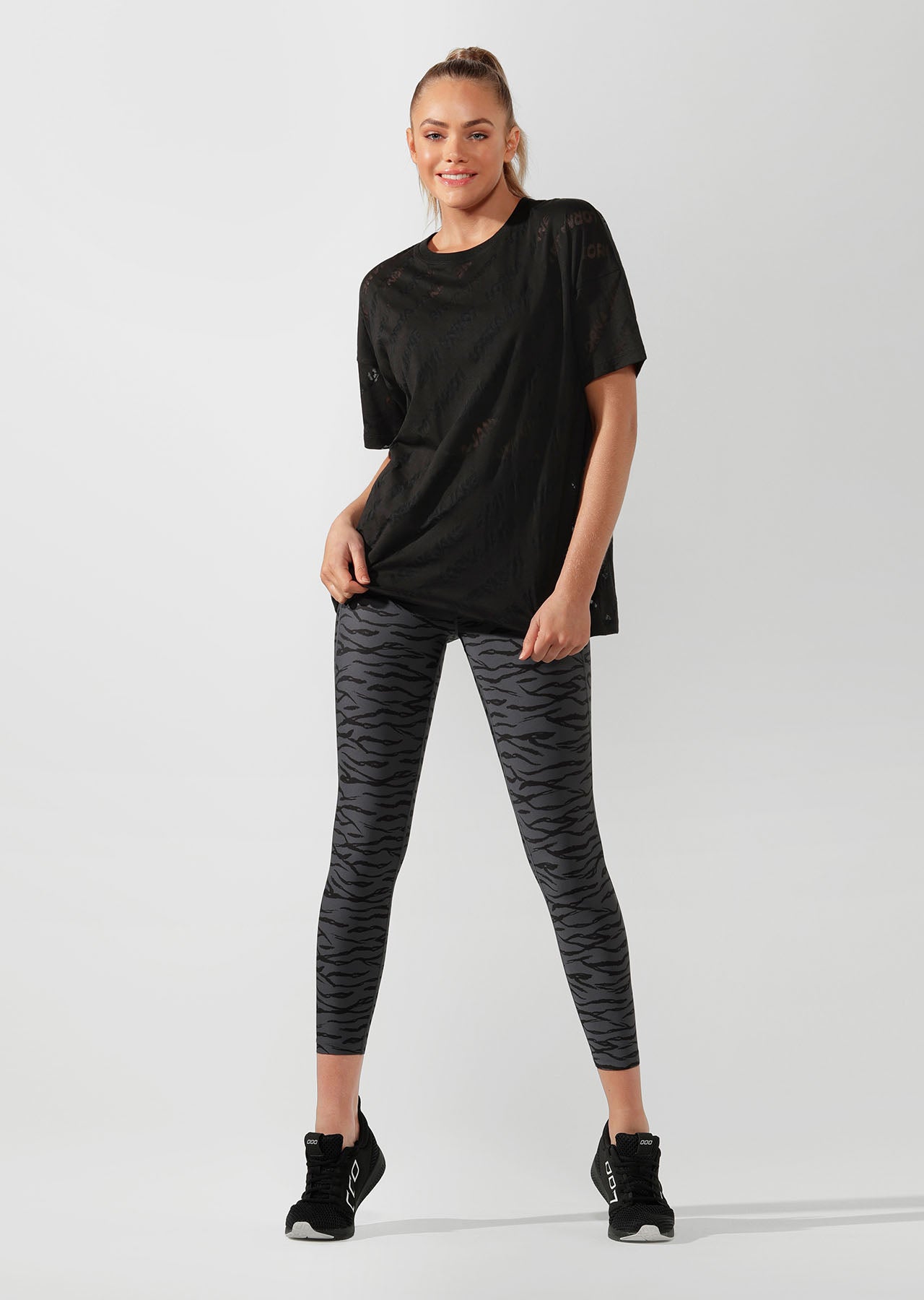 Lorna Jane Oversized Burnout Tee - Black