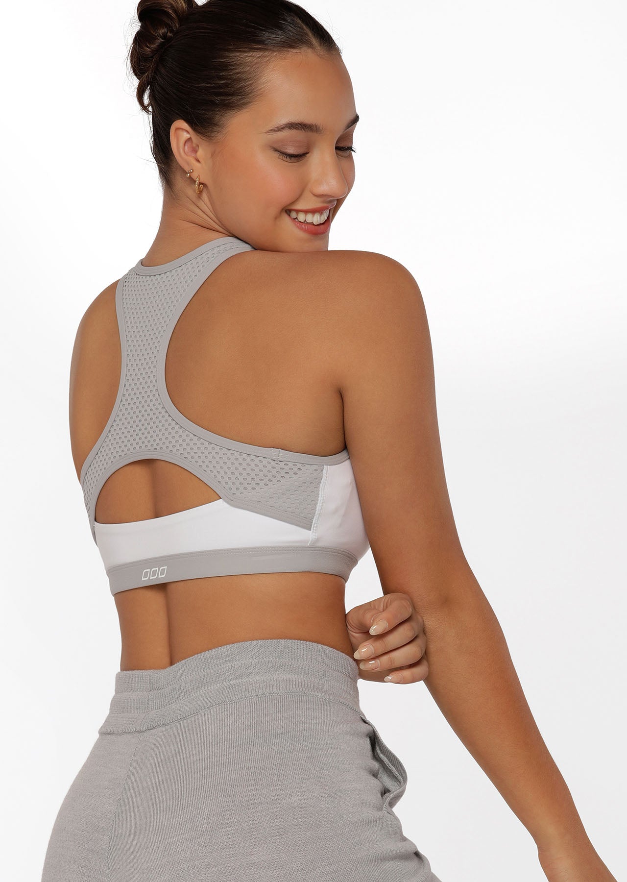 Lorna Jane Pushing Limits Sports Bra - White / Concrete Grey