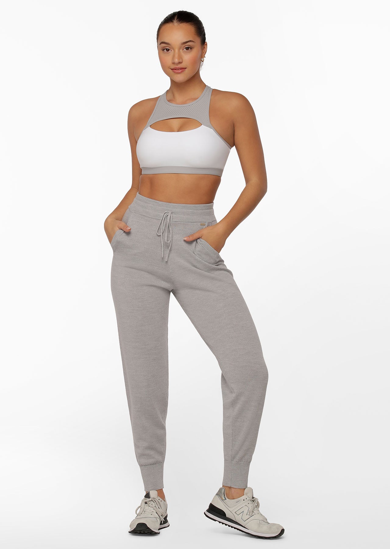 Lorna Jane Pushing Limits Sports Bra - White / Concrete Grey