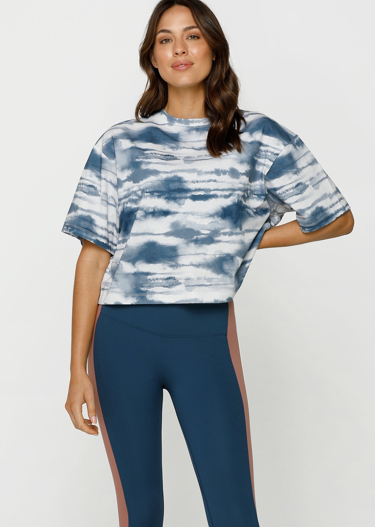 Lorna Jane Tie Dye Cropped Tee - Pale Indigo Tie Dye Print