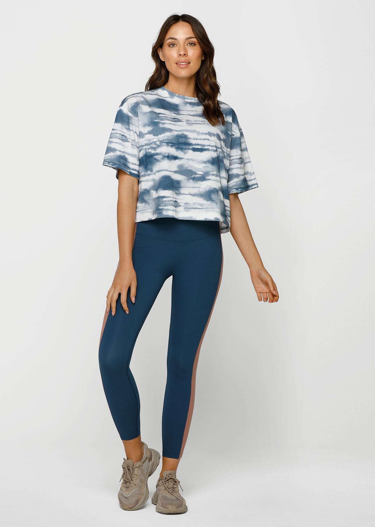 Lorna Jane Tie Dye Cropped Tee - Pale Indigo Tie Dye Print