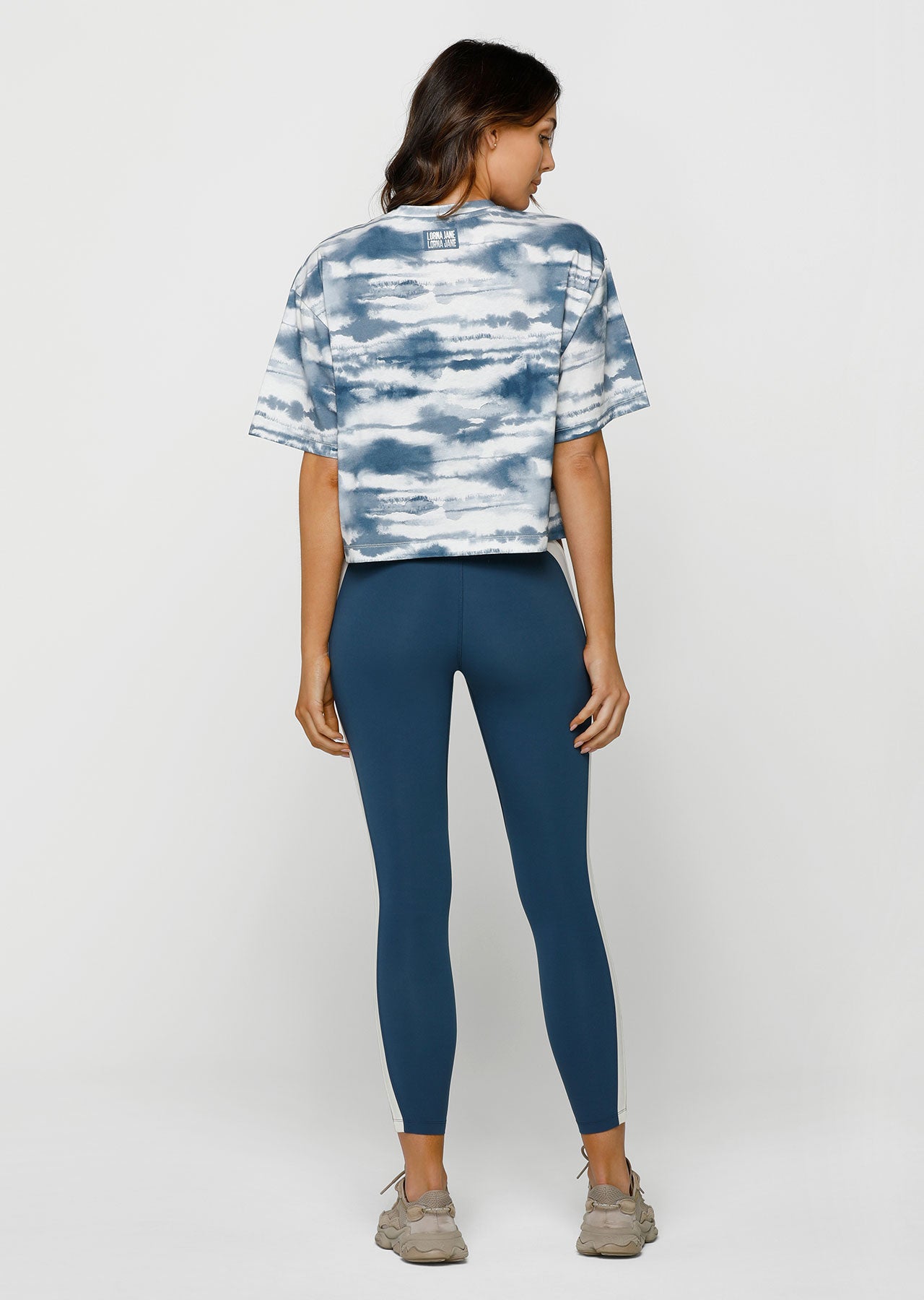 Lorna Jane Tie Dye Cropped Tee - Pale Indigo Tie Dye Print