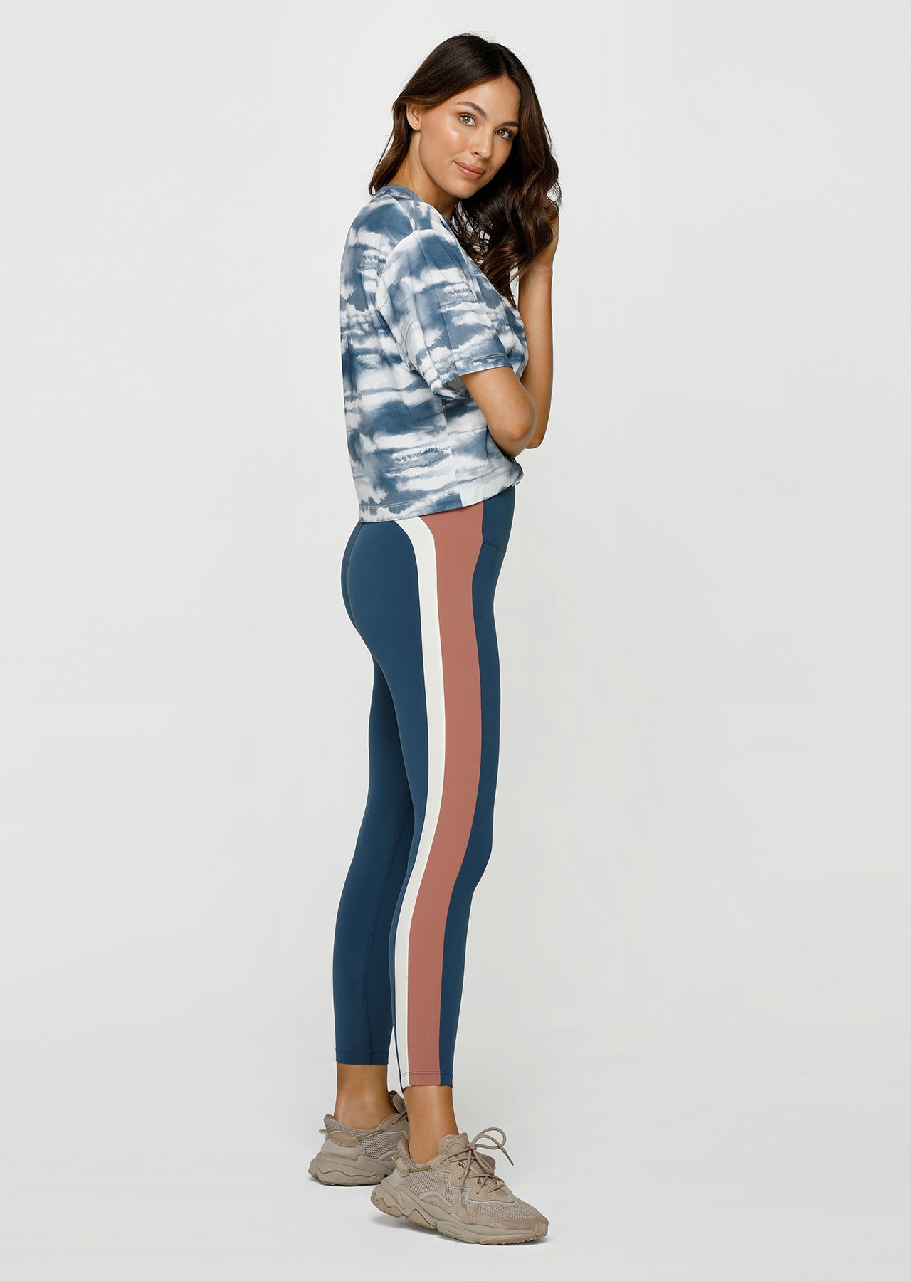 Lorna Jane Tie Dye Cropped Tee - Pale Indigo Tie Dye Print