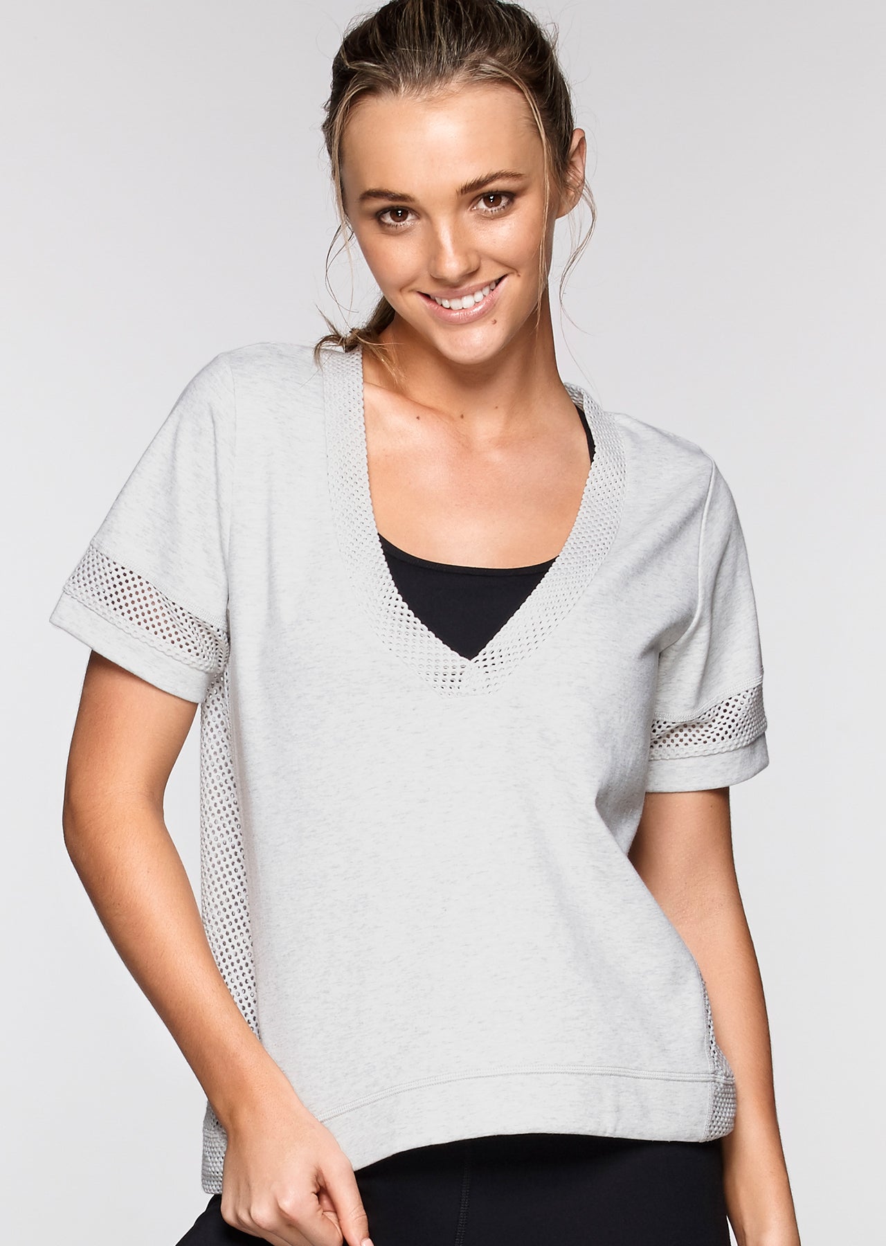 Lorna Jane Venture S/Slv Tee - Snow Grey Marl