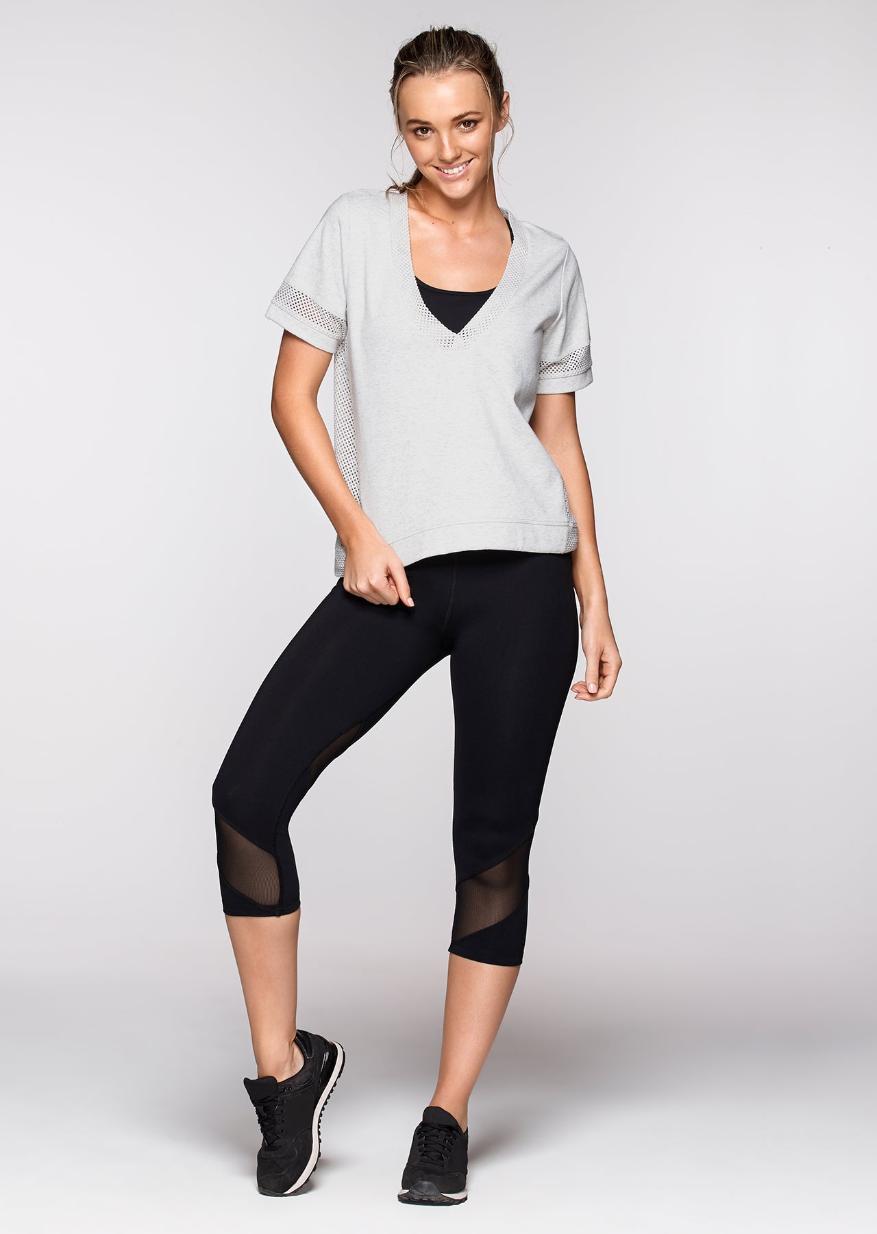 Lorna Jane Venture S/Slv Tee - Snow Grey Marl