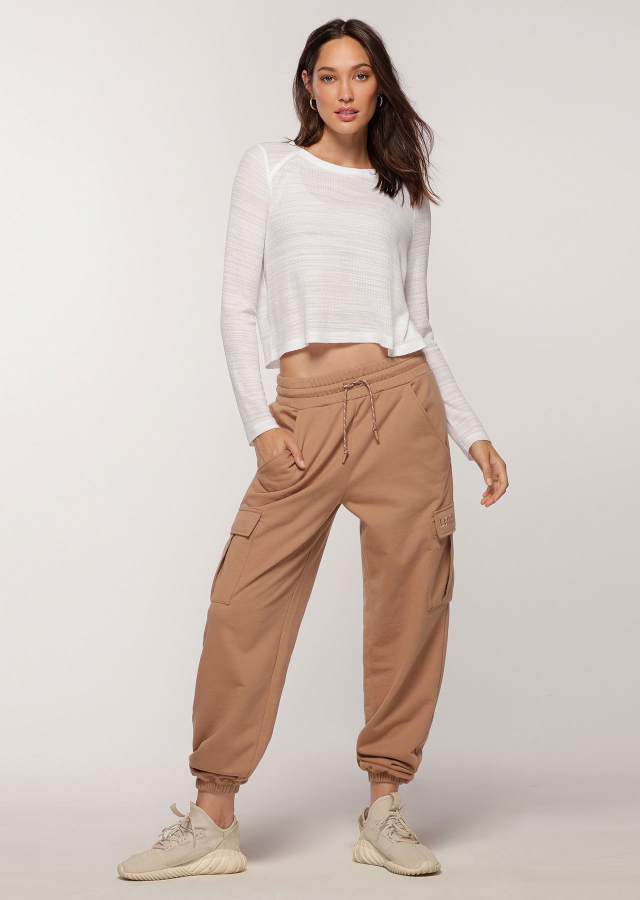 Lorna Jane Waffle Knit Cropped Pullover - White