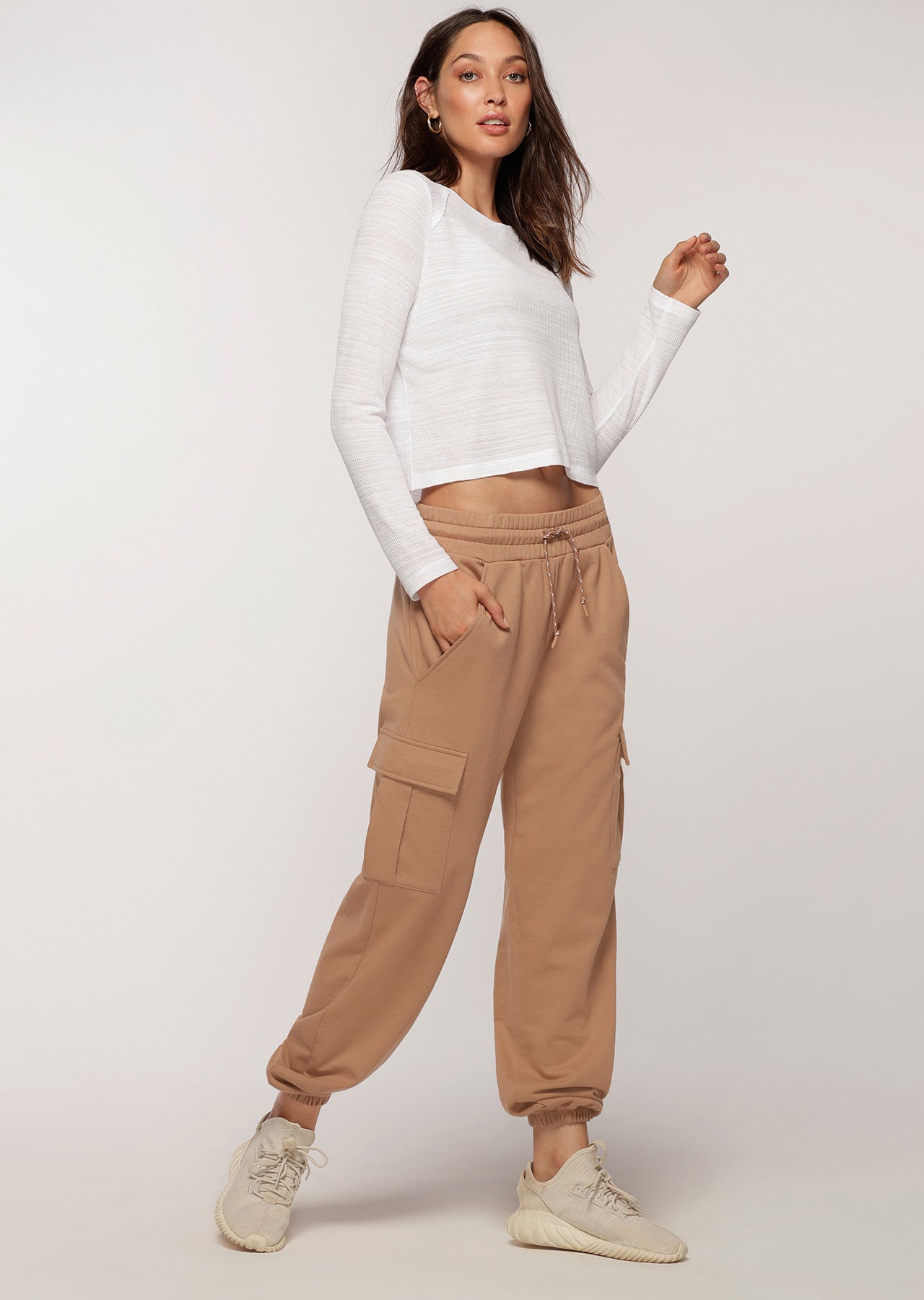 Lorna Jane Waffle Knit Cropped Pullover - White