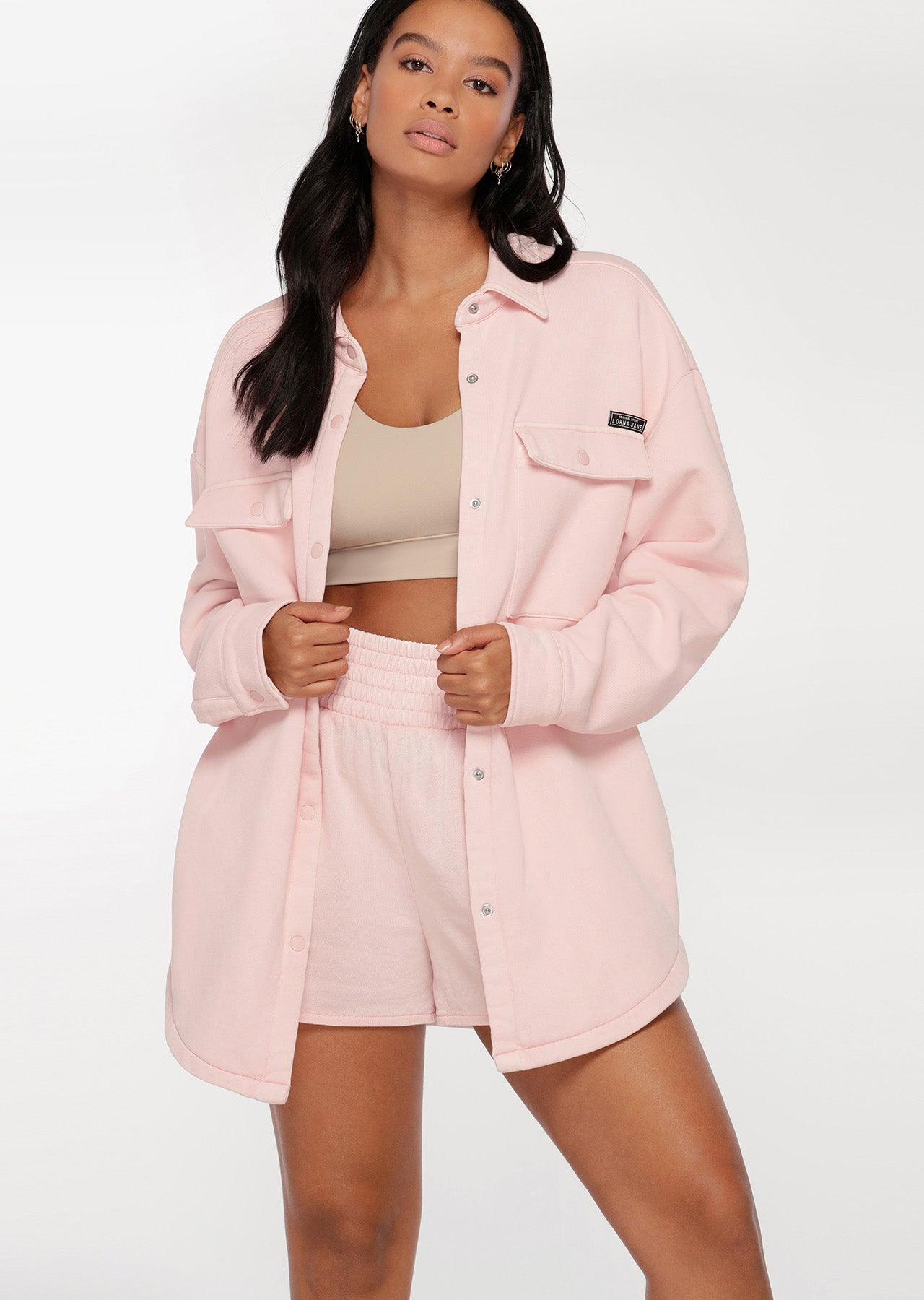 Lorna Jane Washed Fleece Shacket - Washed Cherry Blossom