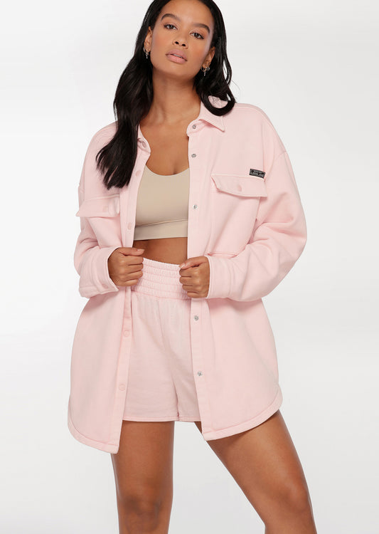 Lorna Jane Washed Fleece Shacket - Washed Cherry Blossom