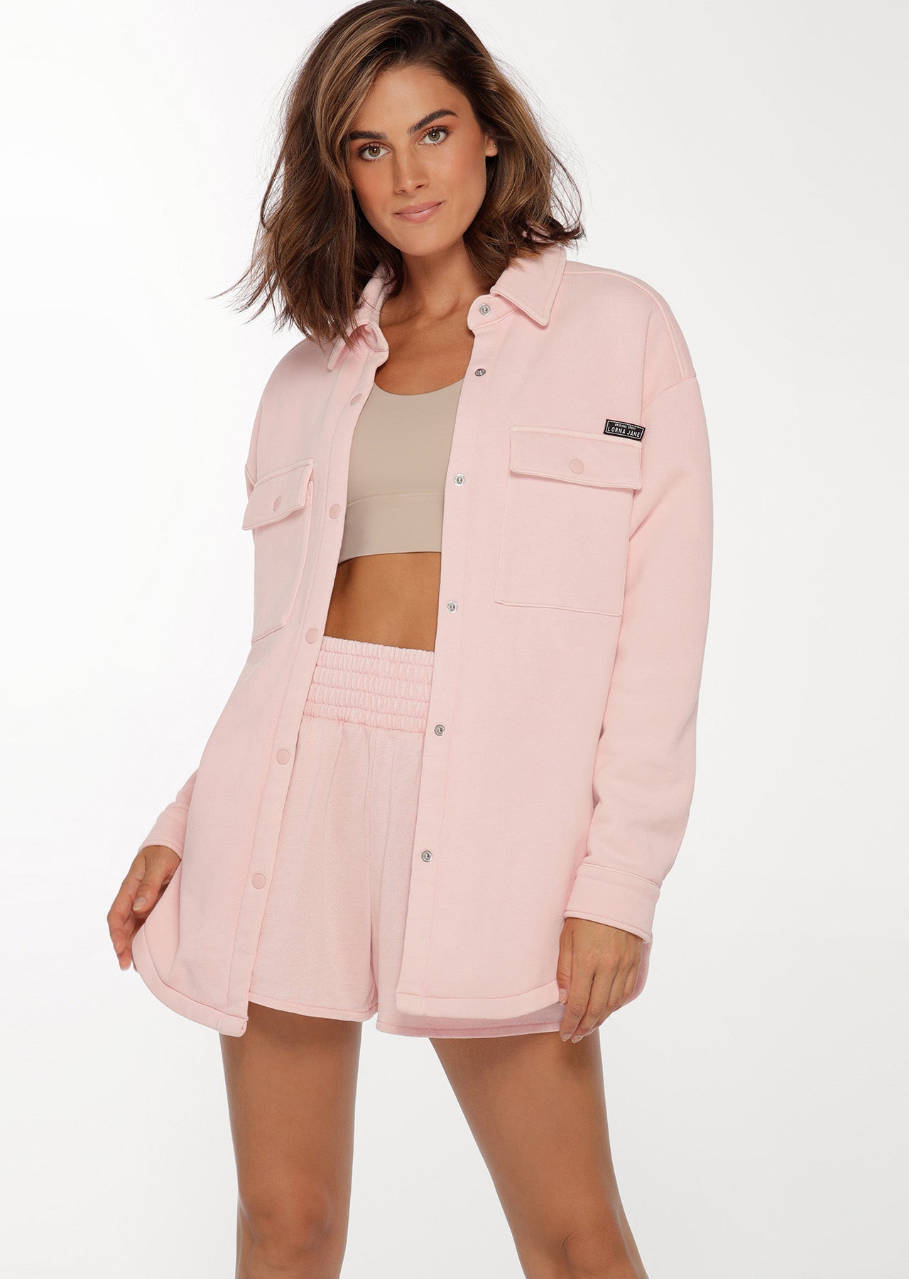 Lorna Jane Washed Fleece Shacket - Washed Cherry Blossom