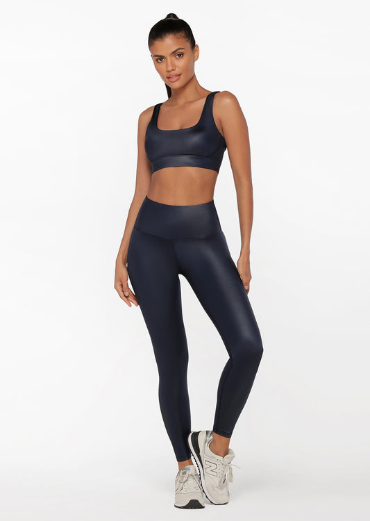 Lorna Jane Wet Look  Full Length Leggings - French Navy