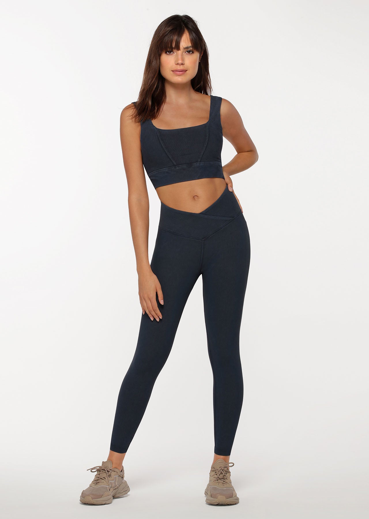 Lorna Jane Wrap Around Rib Ankle Biter Leggings - Washed Midnight Indigo