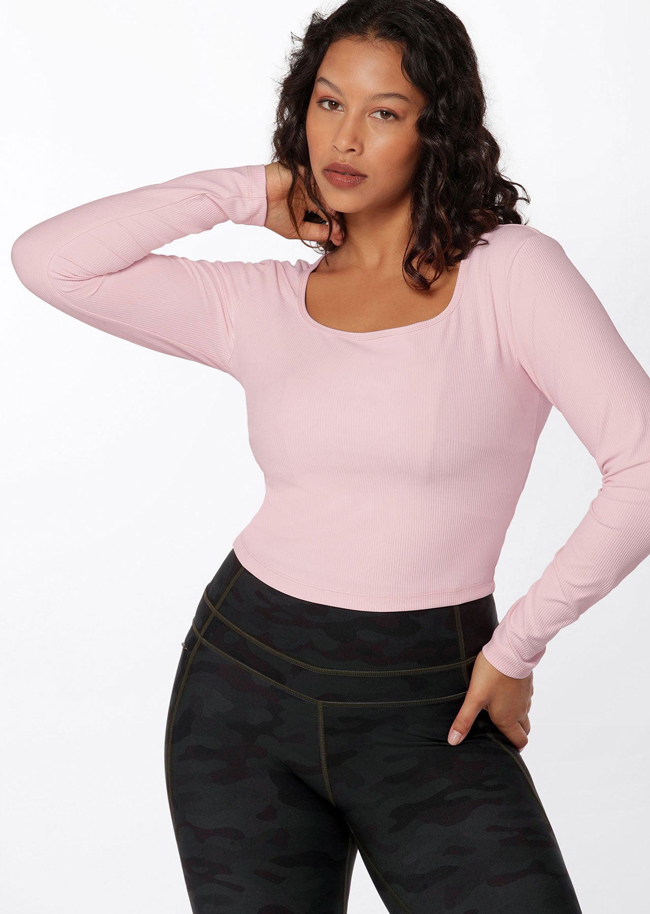 Lorna Jane Yin Washed Rib Long Sleeve Top - Peony