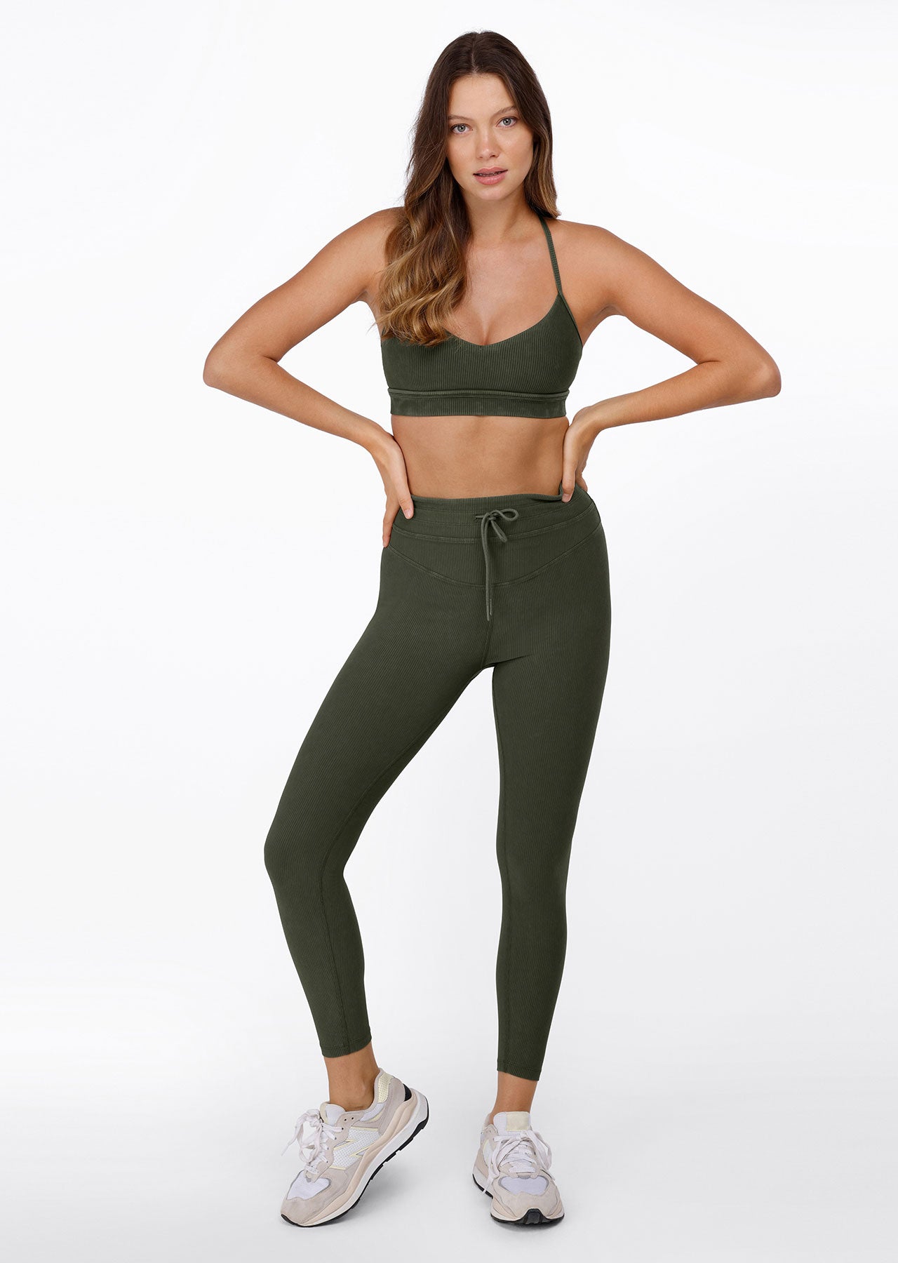 Lorna Jane Yin Washed Rib Full Length Leggings - Washed Luxury Green