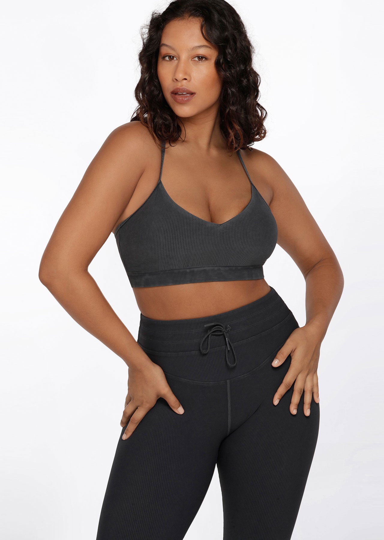 Lorna Jane Yin Washed Rib Sports Bra - Washed Black