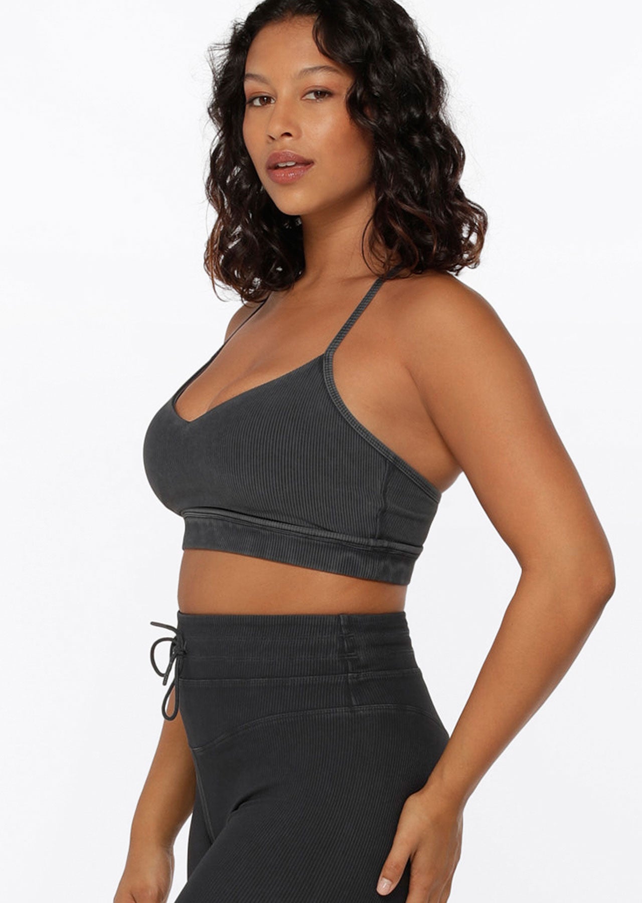 Lorna Jane Yin Washed Rib Sports Bra - Washed Black