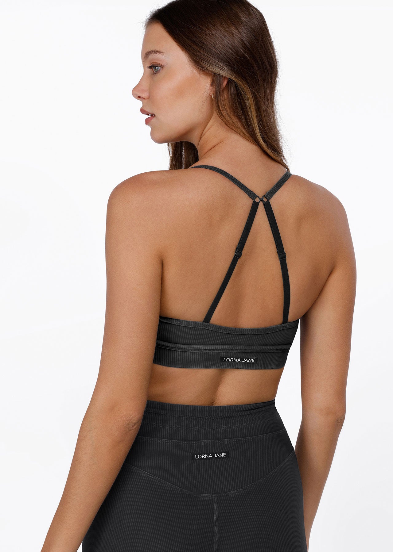 Lorna Jane Yin Washed Rib Sports Bra - Washed Black