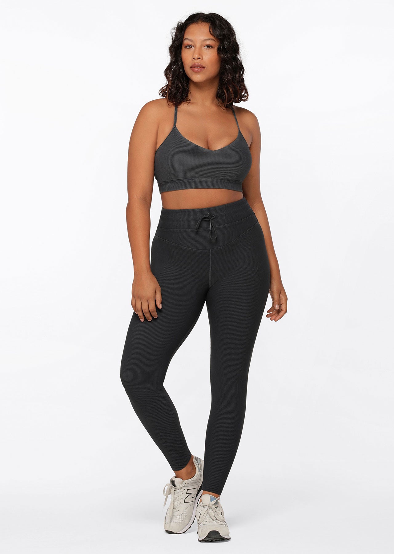 Lorna Jane Yin Washed Rib Sports Bra - Washed Black