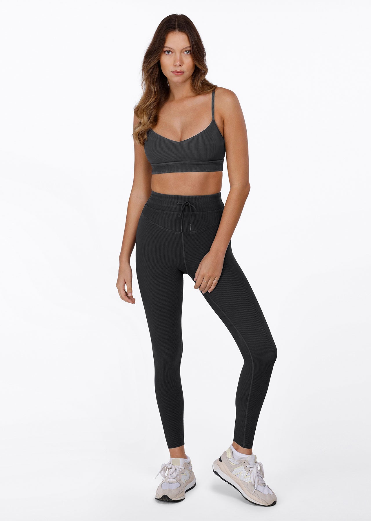 Lorna Jane Yin Washed Rib Sports Bra - Washed Black