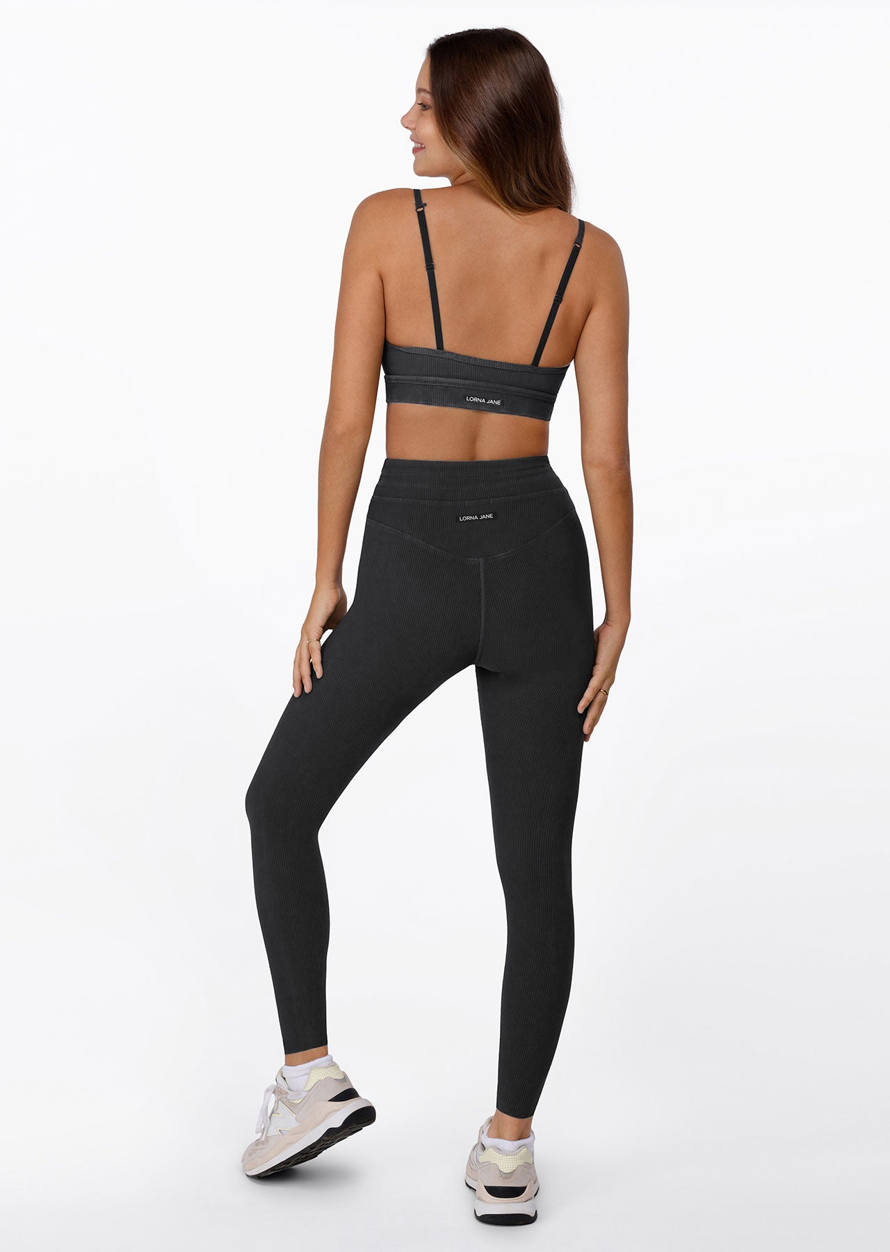 Lorna Jane Yin Washed Rib Sports Bra - Washed Black