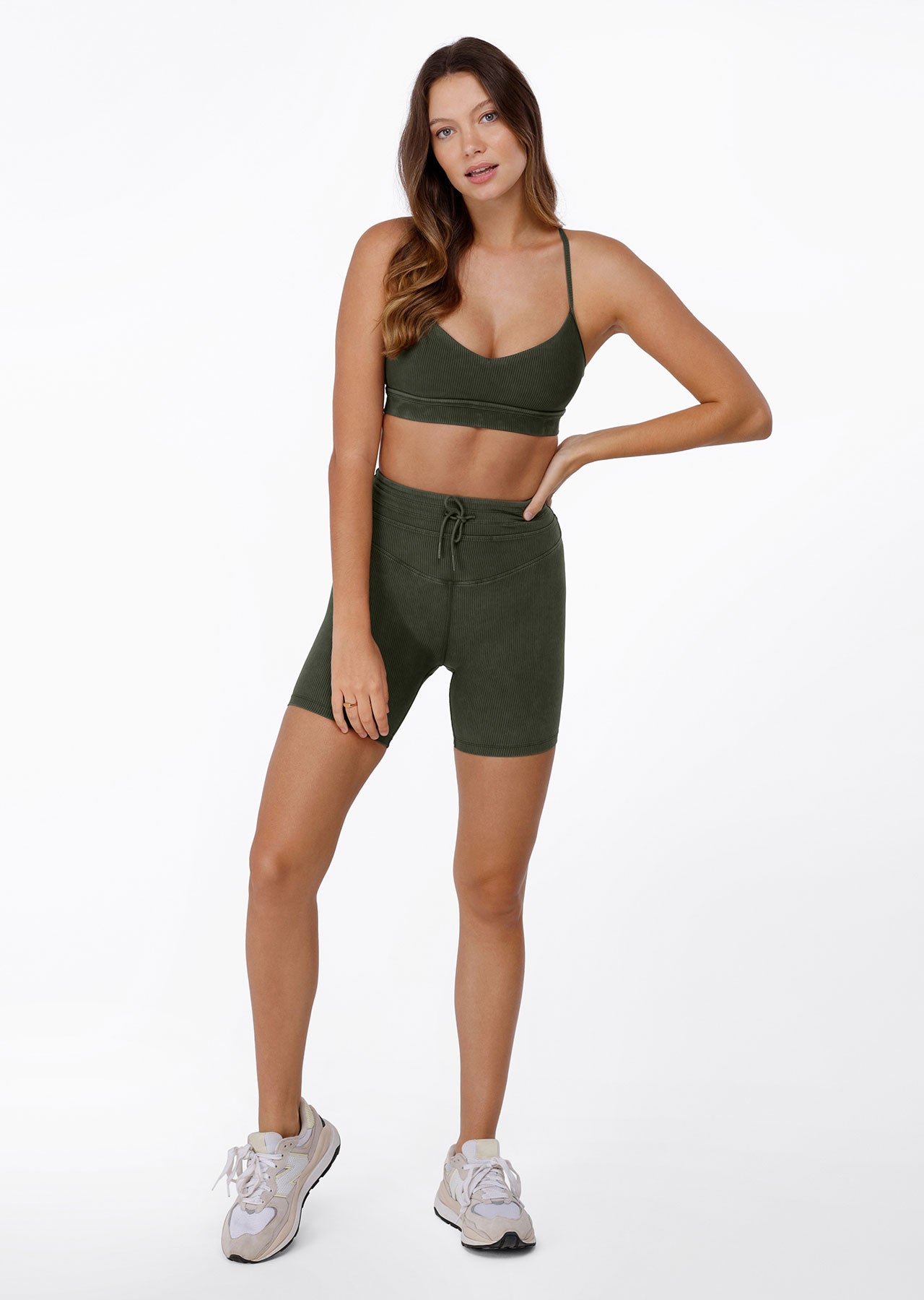 Lorna Jane Yin Washed Rib Sports Bra - Washed Luxury Green